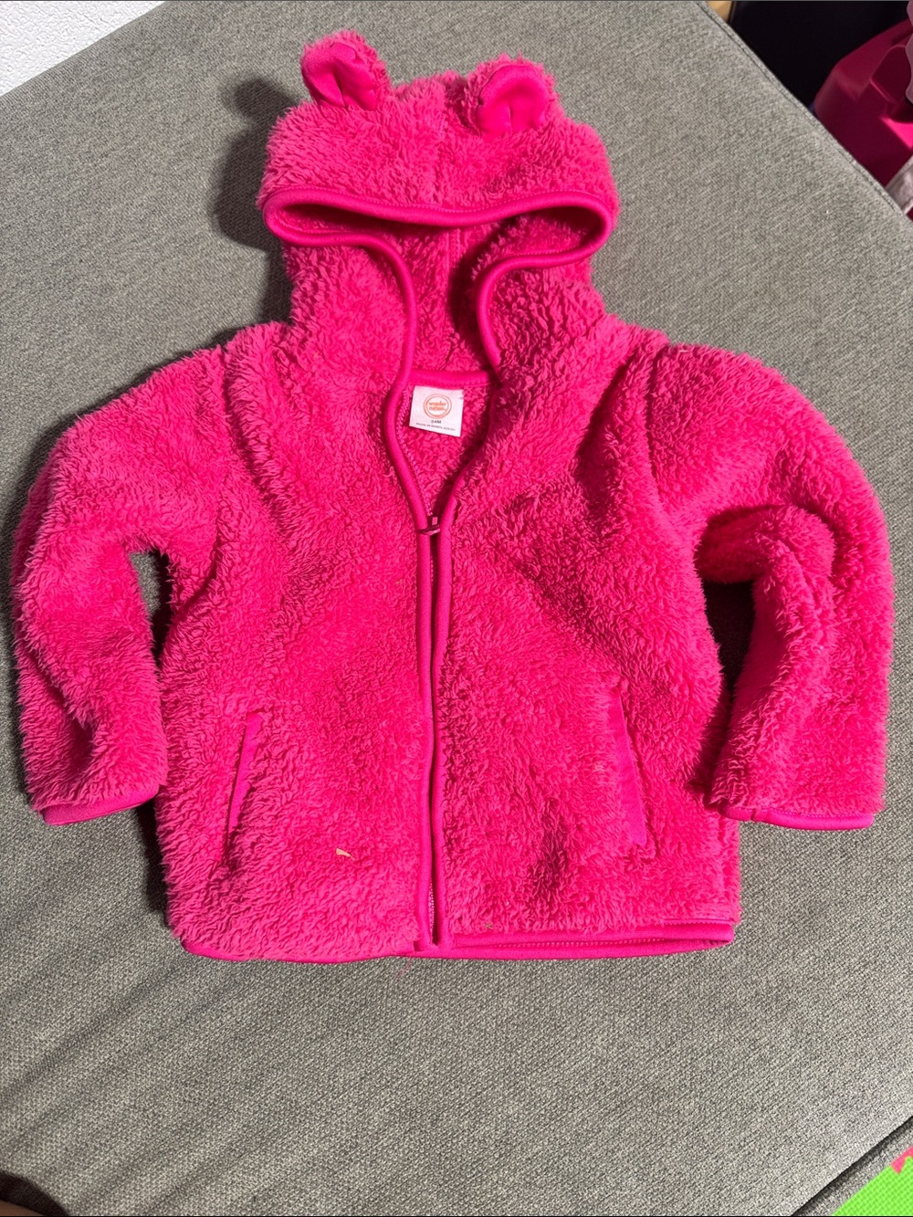 wonder nation Bright Pink Fuzzy Zip-Up Hoodie with Ears